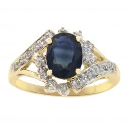 1.55 Carat Blue Sapphire and Diamond Prong Set Ring 14K Yellow Gold