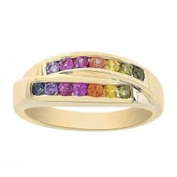 0.70 Carat Multicolor Rainbow Sapphire Womens Ring 14K Yellow Gold