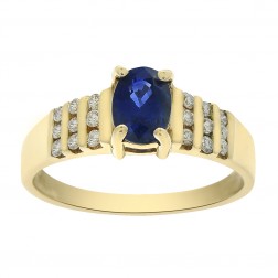0.90 Carat Oval Cut Sapphire and 0.22 Carat Diamond Ring 14K Yellow Gold