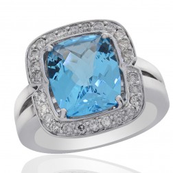 4.71 Carat Blue Topaz with Diamond Ring 14K White Gold