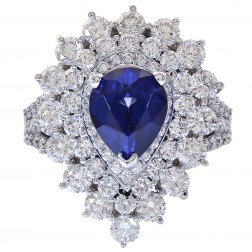 9.50 Carat Pear Shaped Sapphire & Round Diamond Ring 18K White Gold