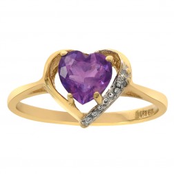 0.75 Carat Amethyst & Diamond Accent Heart Ring 10K Yellow Gold