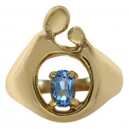0.50 Carat Oval Cut Blue Topaz Mother & Child Ring 14K Yellow Gold
