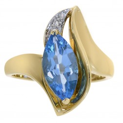 2.02 Carat Marquise Cut Blue Topaz & Round Diamond Ring 14K Yellow Gold 