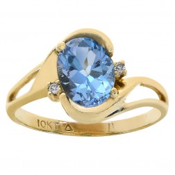 1.50 Carat Blue Topaz & 0.02 Carat Diamond Accent Ring 10K Yellow Gold