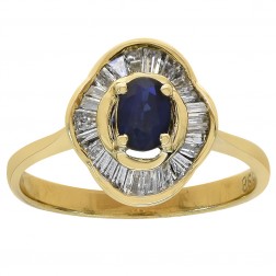 0.50 Carat Oval Cut Sapphire & 0.65 Carat Diamonds Vintage Ring 14K Yellow Gold