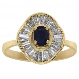 0.40 Carat Oval Cut Sapphire with 0.75 Carat Diamonds Vintage Ring 14K Yellow Gold