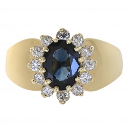 1.35 Carat Sapphire & 0.30 Carat Diamond Ring 14K Yellow Gold