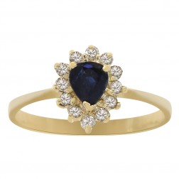 0.55 Carat Pear Cut Sapphire & 0.15 Carat Diamond Vintage Ring 14K Yellow Gold