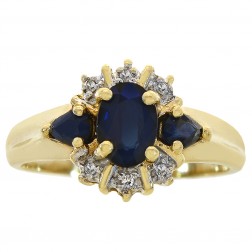 2.00 Carat Sapphire & 0.02 Carat Diamond Accent Vintage Ring 10K Yellow Gold 