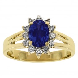 1.00 Carat Oval Cut Sapphire & 0.20 Carat Diamond Vintage Ring 14K Yellow Gold