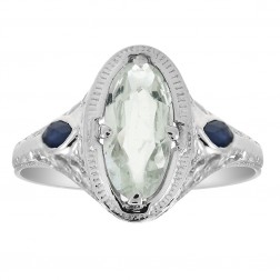 1.15 Carat Aquamarine & 0.20 Carat Sapphire Vintage Ring 14K White Gold