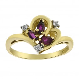 0.05 Carat Diamond Accent and 0.25 Carat Ruby Vintage Ring 14K Yellow Gold