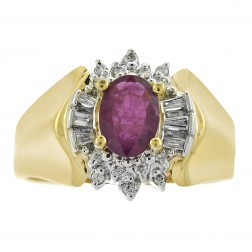 0.85 Carat Ruby And 0.18 Carat Diamond Vintage Ring in 14K Yellow Gold