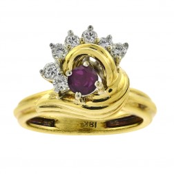 0.30 Carat Diamond And 0.20 Carat Ruby Vintage Ring in 18K Yellow Gold