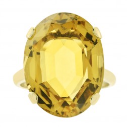 11.00 Carat Citrine Solitaire Vintage Hand Made Ring in 12K Yellow Gold