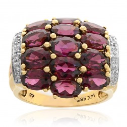 5.50 Carat Oval Cut Rhodolite with Diamond Cocktail Ring 14K Yellow Gold