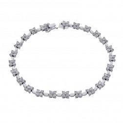 3.25 Carat Round Cut Diamond Cluster Flower Bracelet 18K White Gold 