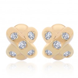 0.50 Carat Burnish Set Round Diamond Knot Huggie Earrings 14K Yellow Gold