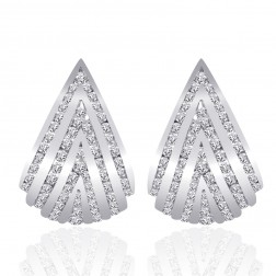 1.50 Carat Round Cut Diamond Triangle Shaped Hoop Huggie Earrings 14K White Gold