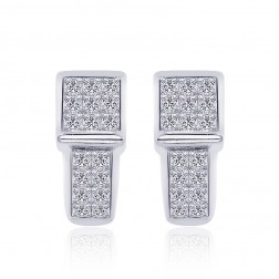 1.00 Carat Invisible Set Princess Diamond Hoop Huggie Earrings 14K White Gold