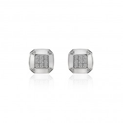 0.55 Carat Invisible Set Princess & Round Cut Diamond Stud Earrings 14K White Gold