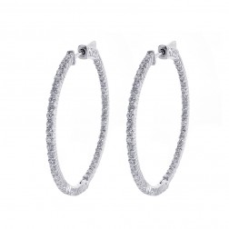 2.20 Carat Round Cut Diamond Inside/Outside Hoop Earrings 14K White Gold