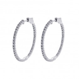 1.50 Carat Round Cut Diamond Inside/Outside Hoop Earrings 14K White Gold