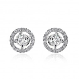 1.20 Round Cut Diamond Halo Stud Earrings 18K White Gold