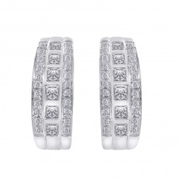  1.50 Carat Round & Princess Diamond Hoop/Huggie Earrings 14K White Gold