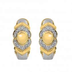 0.15 Carat Diamond Huggie Omega Clip Earrings 14K Two Tone Gold 