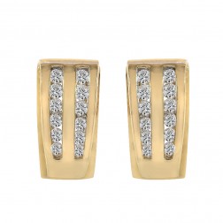 0.45 Carat Round Cut Diamond J-Hoop Earrings 14K Yellow Gold 