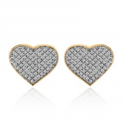 0.75 Carat Pave Set Round Diamond Heart Shaped Earrings 10K Yellow Gold