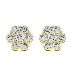 1.85 Carat Round Brilliant Cut Diamond Flower Stud Earrings in 14K Yellow Gold
