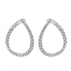 1.85 Carat Round Cut Diamond Pear Shape Latch Back Earrings 14K White Gold
