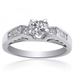 1.05 Carat G-VS2 Natural Heart Shape Diamond Engagement Ring 14K White Gold
