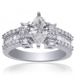 1.75 Carat I-VS2 Natural Marquise Cut Diamond Engagement Ring 14K White Gold