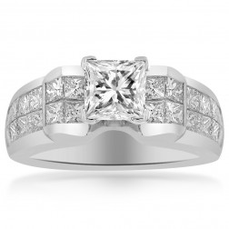 2.45 Carat H-VVS2 Natural Princess Cut Diamond Engagement Ring 18K White Gold