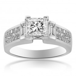 1.30 Carat Princess Cut H-SI2 Diamond Engagement Ring 14K White Gold