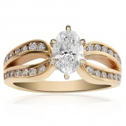 0.98 Carat Marquise Cut Diamond Split Shank Engagement Ring 14K Yellow Gold