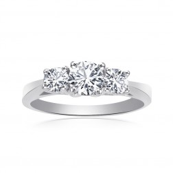 0.85 Ct Round Cut Diamond Three Stone Engagement Ring in Platinum