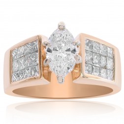 1.00 Carat G-I1 Natural Marquise Cut Diamond Engagement Ring 14K Yellow Gold