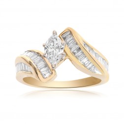 1.50 Carat Marquise/Baguette Cut Diamond Engagement Ring 14K Yellow Gold 