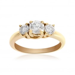 1.00 Carat Round Cut Diamond Three Stone Engagement Ring 14K Yellow Gold