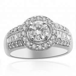 1.40 Carat G-SI1 Natural Round Cut Diamond Halo Engagement Ring 18K White Gold