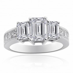 4.11 Carat Diamond Three Stone Engagement Ring 14K White Gold