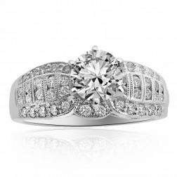 1.96 Carat G-I1 Natural Round Cut Diamond Antique Style Engagement Ring Platinum