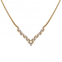 1.90 Carat Baguette & Round Cut Diamond Spiga Link Necklace 14K Yellow Gold