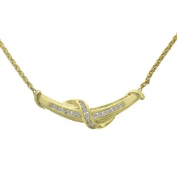 0.45 Carat Round Cut Diamond Garland Necklace Wheat Link Chain 14K Yellow Gold