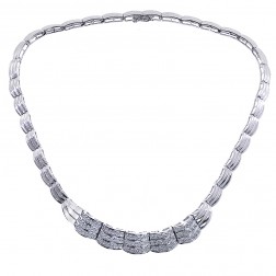 2.25 Carat Round Cut Diamond Scalloped Link Necklace 14K White Gold